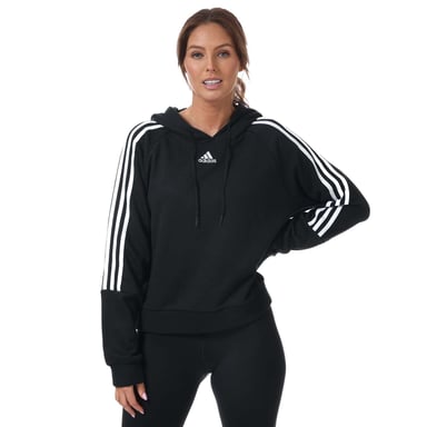Sweat capuche Essentials 3 bandes court adidas Pour Femme en Noir