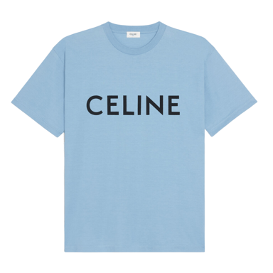 Celine Loose Cotton Logo Print T-Shirt Hellblau