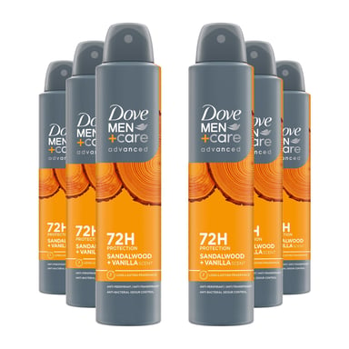 Dove Men+Care Advanced Deodorant Spray for 72Hrs Sweat Protection 200ml, 6 Pack