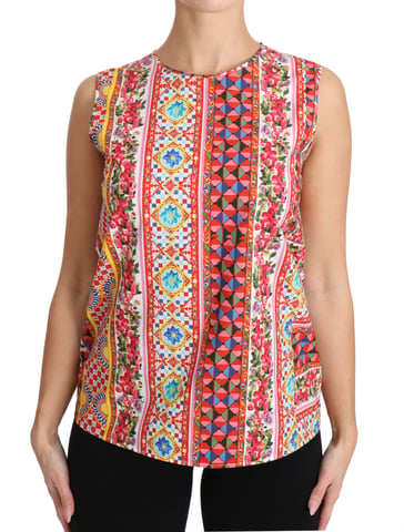 Dolce & Gabbana Damen Carretto Print Pure Cotton Tanktop Blumenshirt