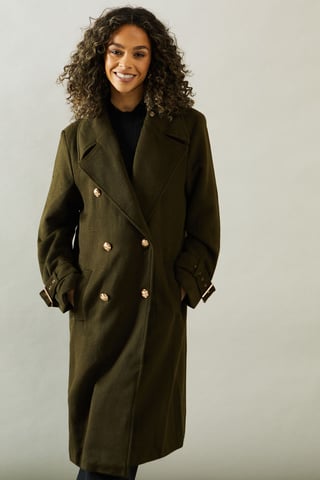 Buckle Detail Double Breasted Coat