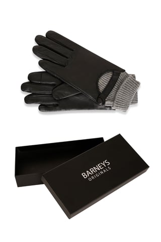Barneys Originals Gift Boxed Real Leather Gloves with Grey Knit Cuff