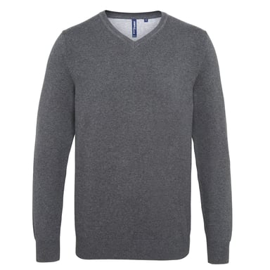 Asquith & Fox Herren Pullover mit V-Ausschnitt aus reicher Baumwolle (Holzkohle)
