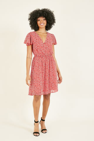 Robe portefeuille rouge à petites fleurs Mela
