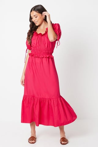 Petite Poplin Frill Tiered Midi Dress