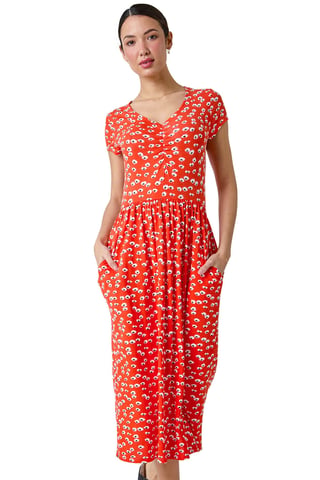 Ditsy Print Ruched Midi Dress
