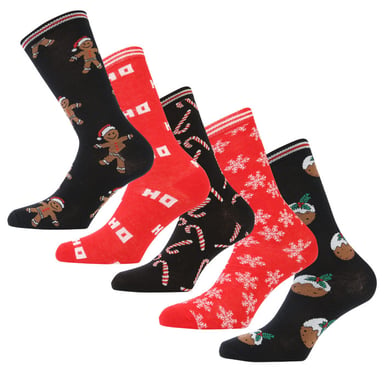 Lot 5 paires chaussettes Noël Brave Soul Pour Femme en Noir Rouge