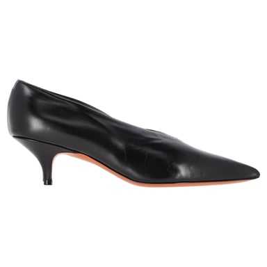 Celine V-Ausschnitt Spitz-Zehen-Pumps aus schwarzem Leder