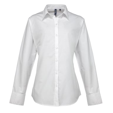 Premier Damen Popeline-Bluse / Bluse / Arbeitshemd, langärmlig (Weiß)