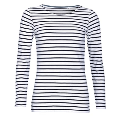 SOLS Womens/Ladies Marine Long Sleeve Stripe T-Shirt (Weiß/Marine)