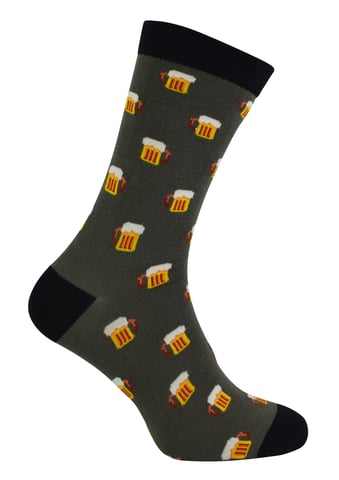 Herr Heron - Herren Bambus Socken | Neuheit Funky Socken | Gemusterte Argyle gestreifte Socken | Atmungsaktiv Weich | Geschenke für Ihn - Bier (Grau)