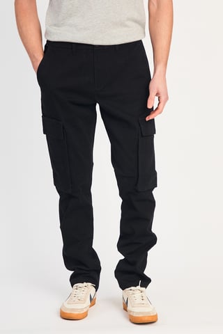 Black Cotton Relaxed Fit Turn-Up Cargo Trousers