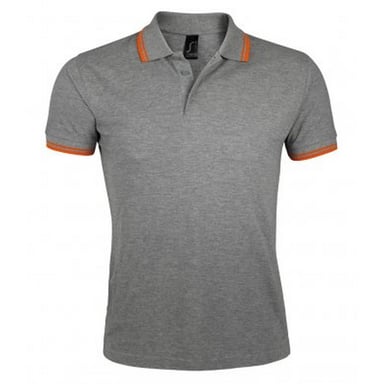 SOLS Mens Pasadena Tipped Short Sleeve Pique Polo Shirt (Grau meliert/Orange)