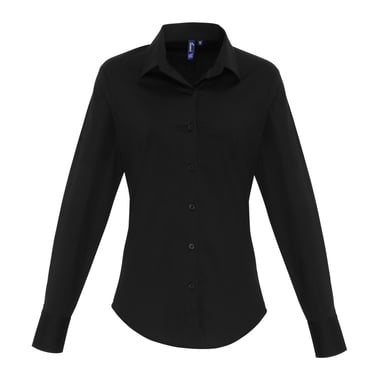 Premier Womens/Ladies Stretch Fit Popeline Langarm-Bluse (Schwarz)
