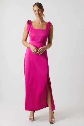 Satin Tie Shoulder Midi Bridesmaids Dress