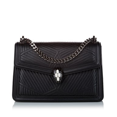 Vintage Bvlgari Serpenti Diamond Blast Leather Crossbody Bag Black