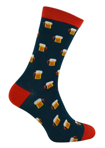 Herr Heron - Herren Bambus Socken | Neuheit Funky Socken | Gemusterte Argyle gestreiften Socken | Atmungsaktiv weich | Geschenke für ihn - Bier (Teal)