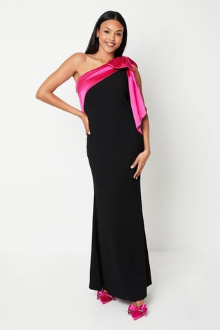 Hotfix Diamante One Shoulder Bow Maxi Dress