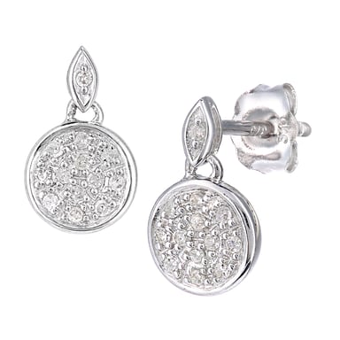 Boucles D'Oreilles Pendantes Diamants Or Blanc 9 Carats