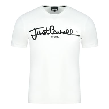 Just Cavalli Logo Unterschrift Weißes T-Shirt
