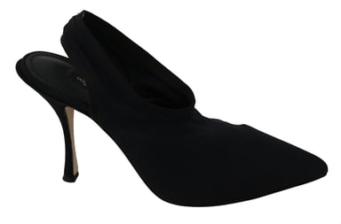 Dolce & Gabbana Black Jersey Stretch Heels Slingback Shoes
