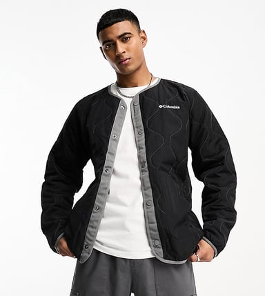 Columbia Doverwood crinkle fabric quilted liner jacket in black Exclusive at ASOS