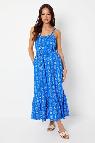 Petite Blue Tile Tiered Pocket Midi Dress