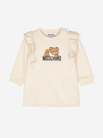 Moschino Baby Girls Bear Logo Dress With Gift Box in Beige
