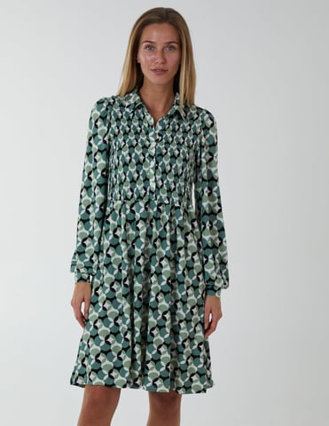 Shirred Bust Long Sleeve Shirt Dress