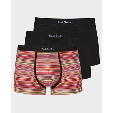 Paul Smith Mens Organic-Cotton Black/Mixed Stripe Boxer Briefs Three Pack