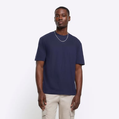 River Island Mens T-Shirt Navy Ri Studio Regular Fit