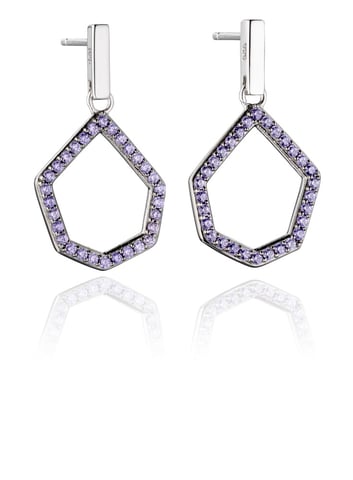 Fiorelli Silver Womens 925 Sterling Silver Pave Lilac Nano Crystal Open Shape Dangle Stud Earrings