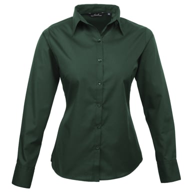 Premier Damen Popeline Bluse / Arbeitshemd, langärmlig (Flaschengrün)