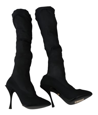 Dolce Gabbana Black Tulle Stretch Knee Socks Boots Shoes