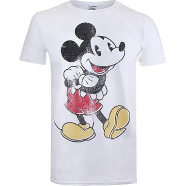 Disney Herren Mickey Mouse Vintage T-Shirt (Weiß/Schwarz/Rot)