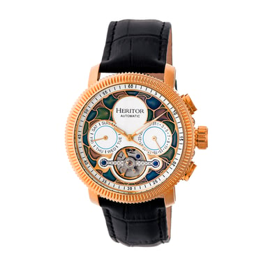 Heritor Automatik Aura Herren-Halbskelett-Lederarmbanduhr