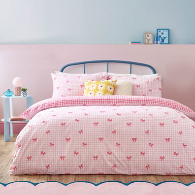 Heya Home Gingham Schleifen Bedrucktes Bettbezug-Set
