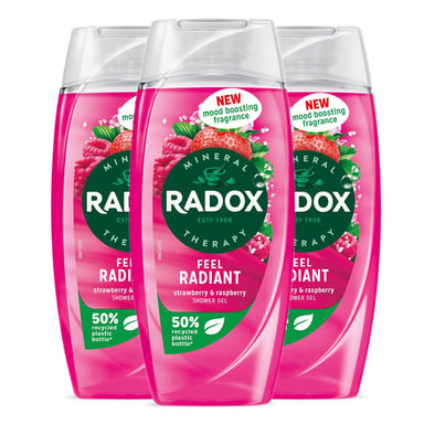 Radox Feel Radiant Shower Gel with Strawberry and Raspberry Fragrance 225ml, 3pk