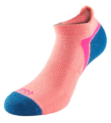 1000 Mile - Damen Einlagige Aktive Sport Atmungsaktive Knöchelsocken - Pfirsich / Blaugrün
