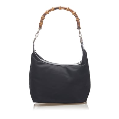 Vintage Gucci Bamboo Nylon Shoulder Bag Black