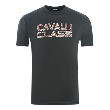 Cavalli Class gedrucktes Logo Schwarzes T-Shirt