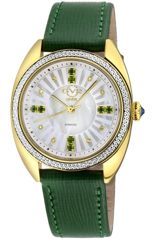 GV2 Damen Palermo Diamond Schweizer Quarz MOP Dk Blau Zifferblatt, echte blaue handgefertigte Lederuhr