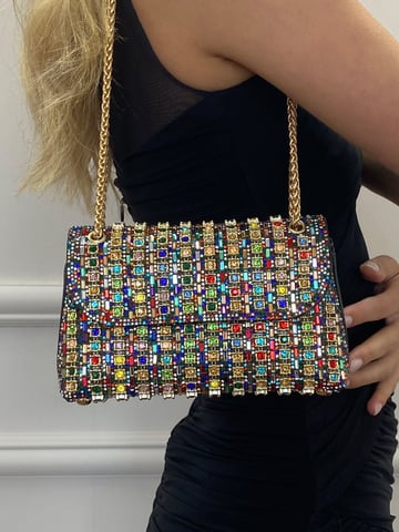 Multi Coloured Embellished Clutch Bag