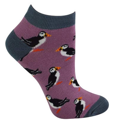 Damen Bambus Trainer Socken | Miss Sparrow | Atmungsaktive Low Cut Socken für Frauen - Puffins (Mauve)