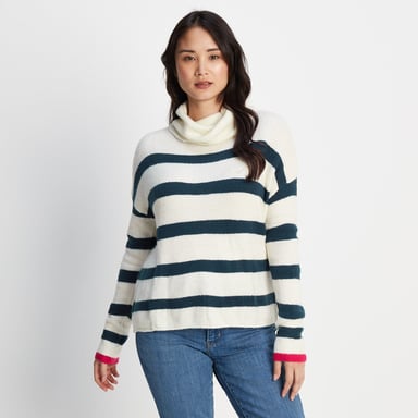 Anthea Womens Roll Neck Stripe Jumper Starry Night/Off White