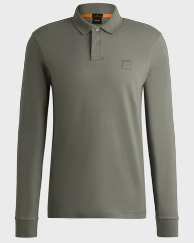 BOSS Orange Passerby Mens Long Sleeve Stretch-Cotton Polo Shirt with Logo Patch