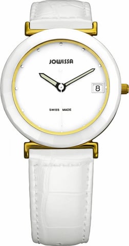 Jowissa: Klassische Damenuhr aus Keramik Weiß
