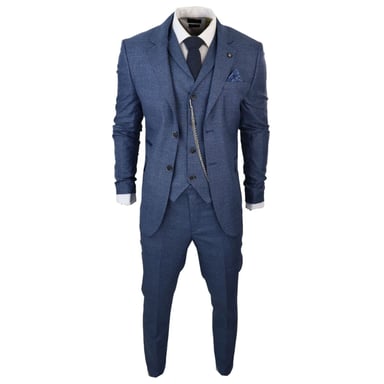 Herren 3-Teiliges Blaues Prince-of-Wales-Hahnentritt-Anzug