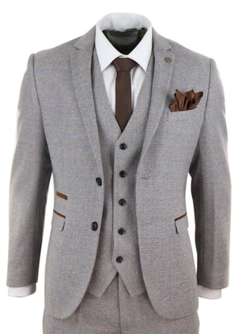 3-teiliger cremefarbener Tweed-Karo-Vintage-Retro-Herrenanzug