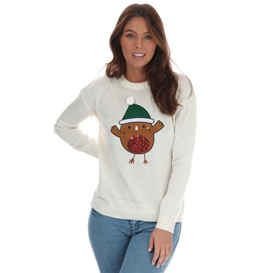 Pull Noël Robin Brave Soul Pour Femme en Crème